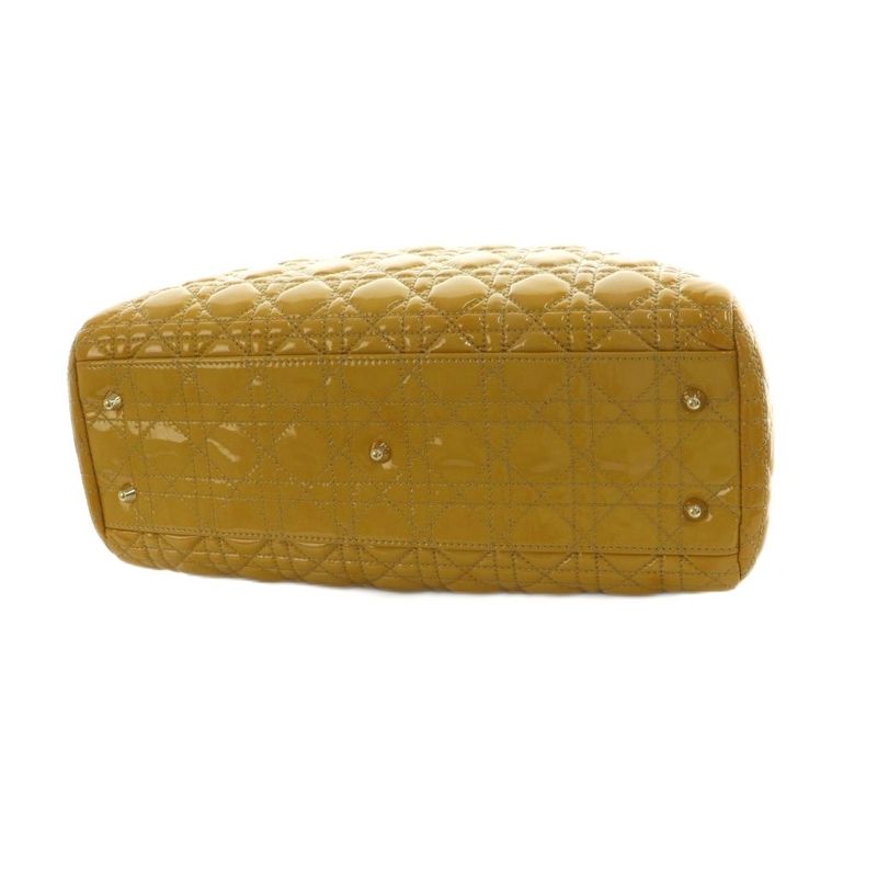 Christian Dior Lady Tote Bag Enamel Quilted Mustard Mi-OS-OH — view 4