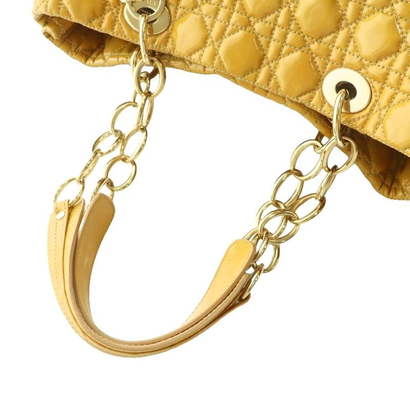 Christian Dior Lady Tote Bag Enamel Quilted Mustard Mi-OS-OH — view 5