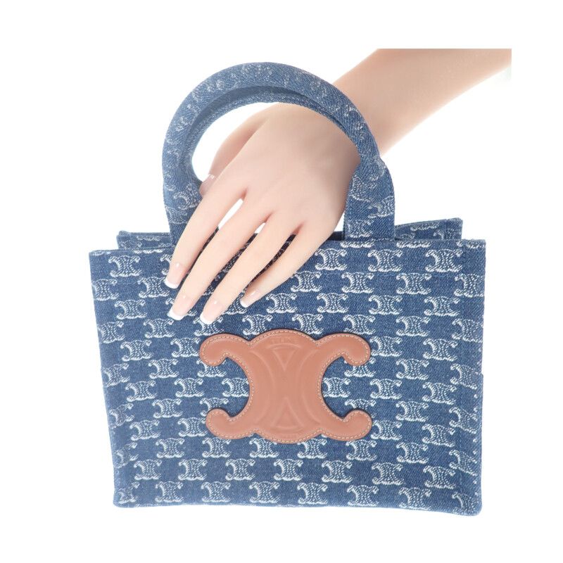 Celine Small Cabas Tice frg.05 ds Tote Bag Triomphe Denim Calf Leather — view 6