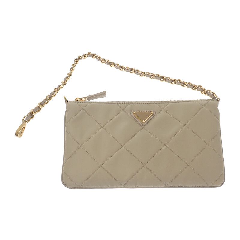 Prada Chain Shoulder Bag 1 Ni054 Handbag Tessuto Impunto Nylon Leather Beige — view 4