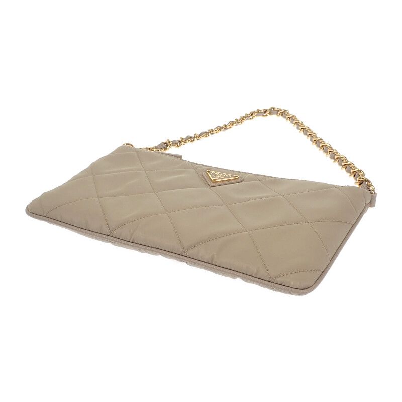 Prada Chain Shoulder Bag 1 Ni054 Handbag Tessuto Impunto Nylon Leather Beige — view 3