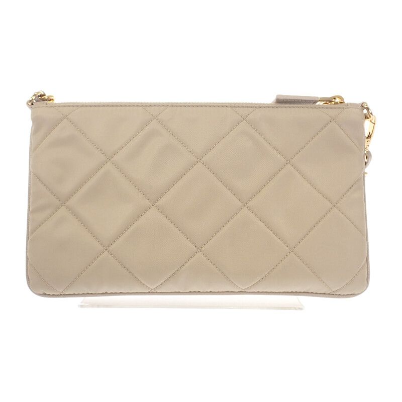 Prada Chain Shoulder Bag 1 Ni054 Handbag Tessuto Impunto Nylon Leather Beige — view 2
