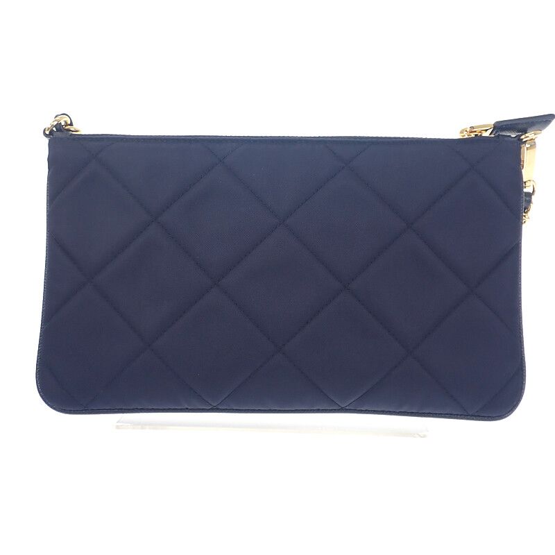 Prada Chain Shoulder Bag 1 Ni054 Handbag Tessuto Impuntu Nylon Navy Leather — view 2