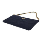 Prada Chain Shoulder Bag 1 Ni054 Handbag Tessuto Impuntu Nylon Navy Leather — view 3