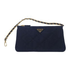Prada Chain Shoulder Bag 1 Ni054 Handbag Tessuto Impuntu Nylon Navy Leather — view 7
