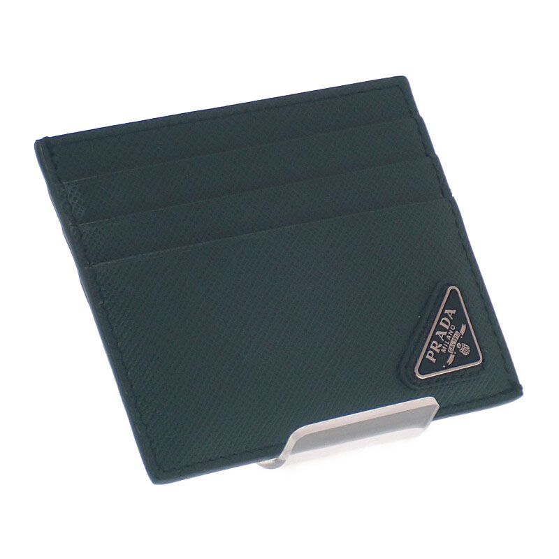 Prada Triangle 2 Mc223 qhh f077 U Card Case Saffiano Green Smeraldo — view 3
