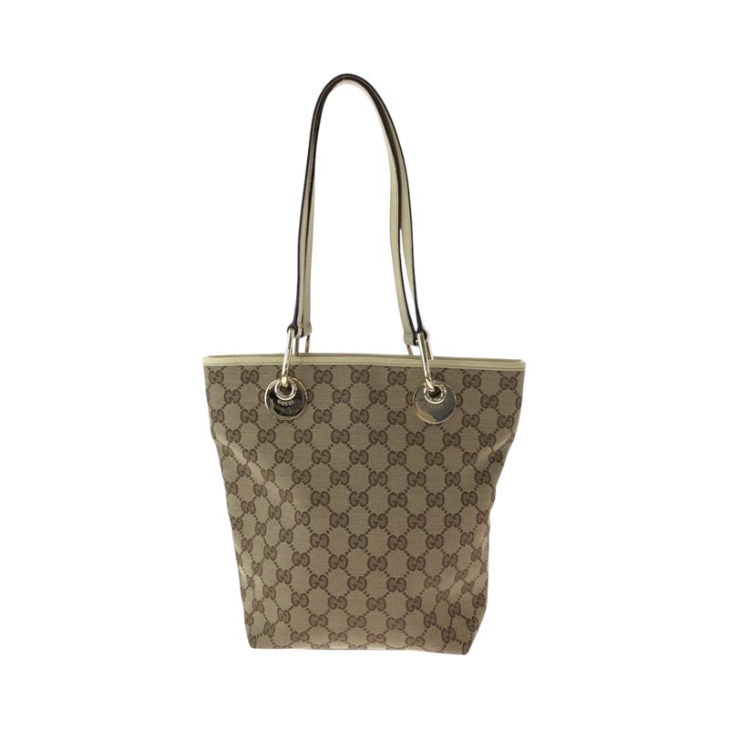 Gucci Brown Ivory Gold Hardware GG Canvas Tote Bag — view 2