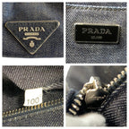 Prada Bijoux Canapa Triangle Logo Plate Navy Blue Denim Tote Bag — view 4