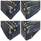 Prada Bijoux Canapa Triangle Logo Plate Navy Blue Denim Tote Bag — view 3