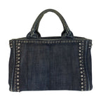Prada Bijoux Canapa Triangle Logo Plate Navy Blue Denim Tote Bag — view 2
