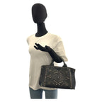 Prada Bijoux Canapa Triangle Logo Plate Navy Blue Denim Tote Bag — view 7