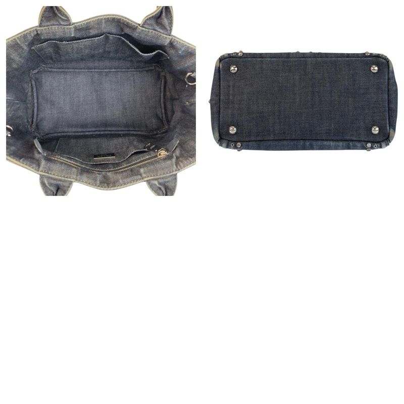 Prada Bijoux Canapa Triangle Logo Plate Navy Blue Denim Tote Bag — view 9