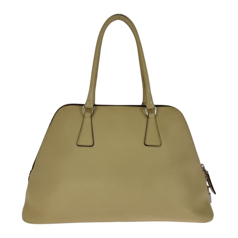 Prada Saffiano Triangle Logo Plate Beige Silver Hardware Leather Handbag — view 2