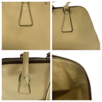 Prada Saffiano Triangle Logo Plate Beige Silver Hardware Leather Handbag — view 5
