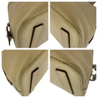 Prada Saffiano Triangle Logo Plate Beige Silver Hardware Leather Handbag — view 3