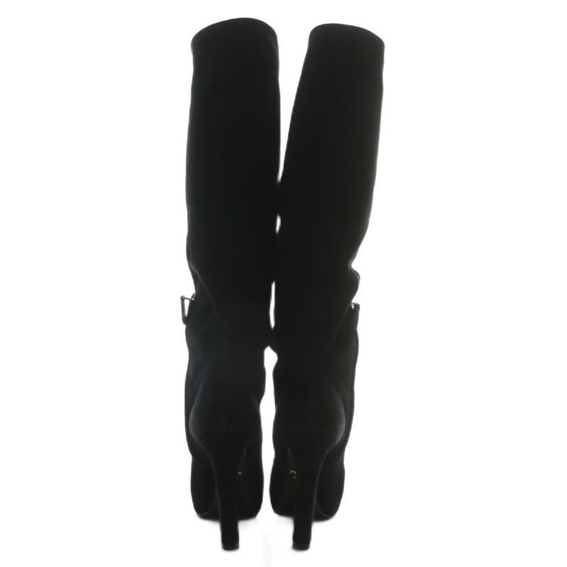 Prada Long Boots Suede Pointed Toe High Heel Side Zip 35 Black XZ — view 5