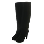 Prada Long Boots Suede Pointed Toe High Heel Side Zip 35 Black XZ — view 2