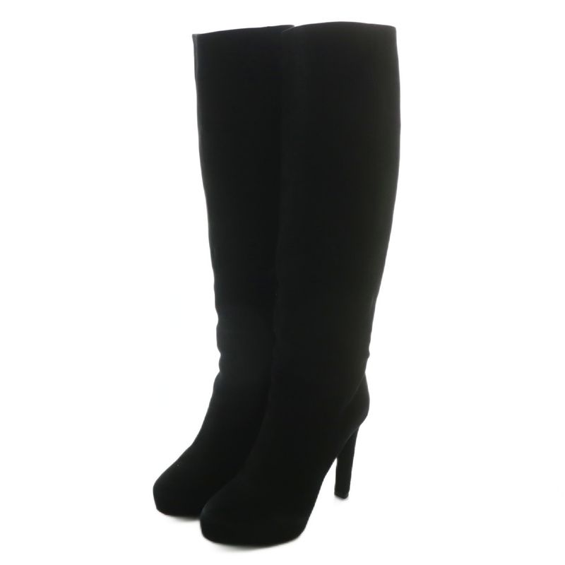 Prada Long Boots Suede Pointed Toe High Heel Side Zip 35 Black XZ — view 2