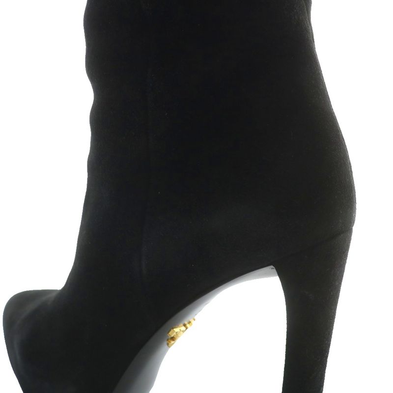 Prada Long Boots Suede Pointed Toe High Heel Side Zip 35 Black XZ — view 9