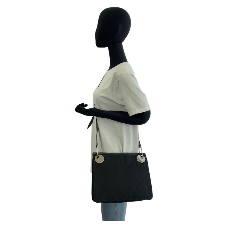 Gucci Black Silver Hardware GG Canvas Leather Shoulder Bag Messenger — view 5