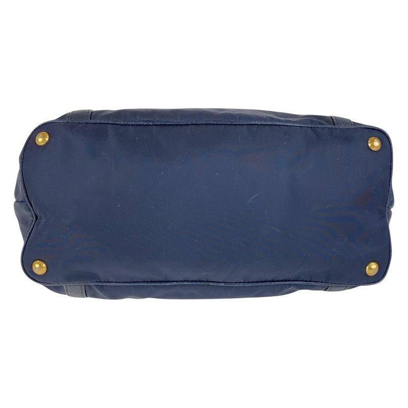 Prada Navy Gold Hardware Nylon Leather Shoulder Bag Handbag — view 9