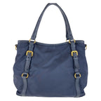 Prada Navy Gold Hardware Nylon Leather Shoulder Bag Handbag — view 2