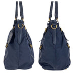 Prada Navy Gold Hardware Nylon Leather Shoulder Bag Handbag — view 7