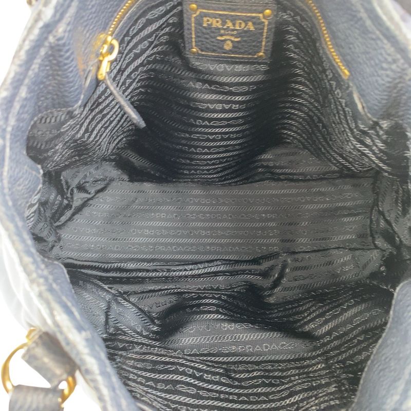 Prada Navy Gold Hardware Nylon Leather Shoulder Bag Handbag — view 8