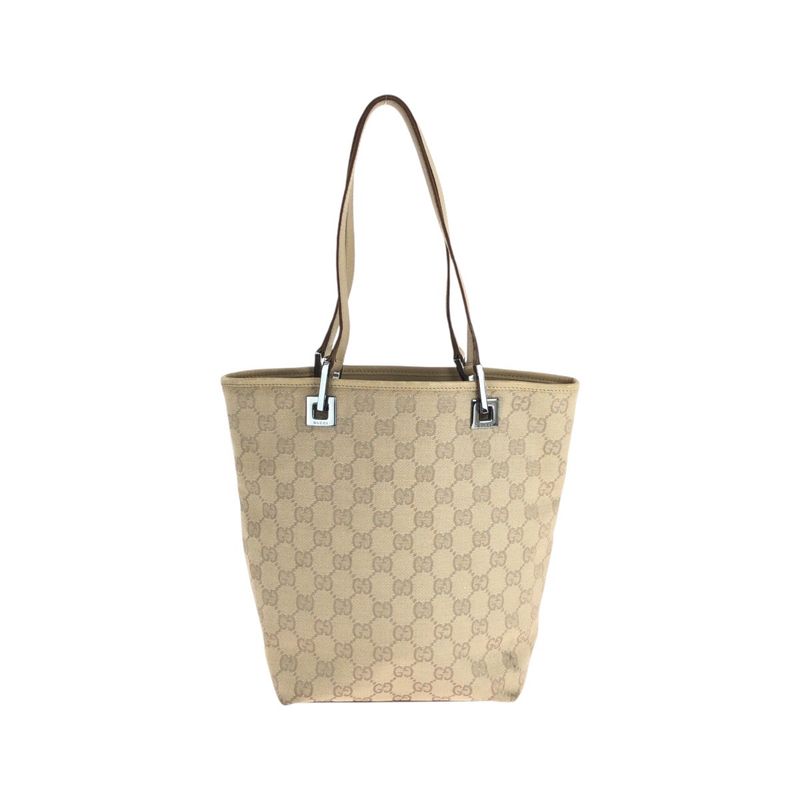 Gucci Beige Brown Silver Hardware GG Canvas Leather 31244 Tote Bag — view 2