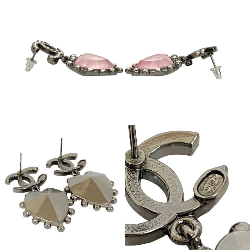 Chanel Coco Mark Heart Motif Plated Rhinestone Earrings 21AA — view 3