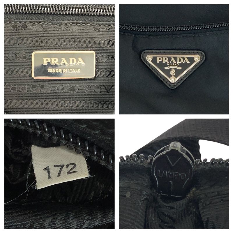 Prada Tessuto Triangle Logo Plate Black Silver Hardware Nylon Shoulder Bag — view 4