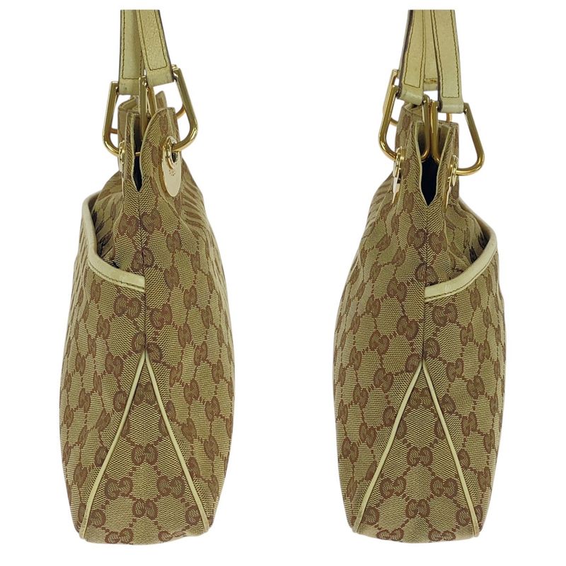 Gucci Beige Ivory Gold Hardware GG Canvas Leather Tote Bag — view 8
