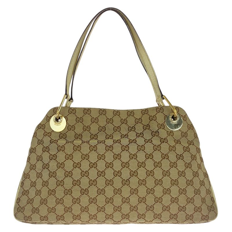 Gucci Beige Ivory Gold Hardware GG Canvas Leather Tote Bag — view 2