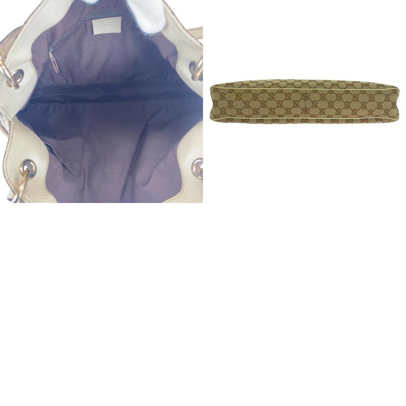 Gucci Beige Ivory Gold Hardware GG Canvas Leather Tote Bag — view 9