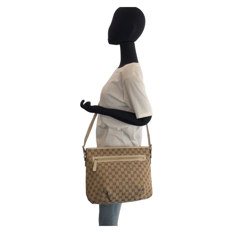 Gucci Beige Ivory Gold Hardware GG Canvas Leather Shoulder Bag Messenger — view 7