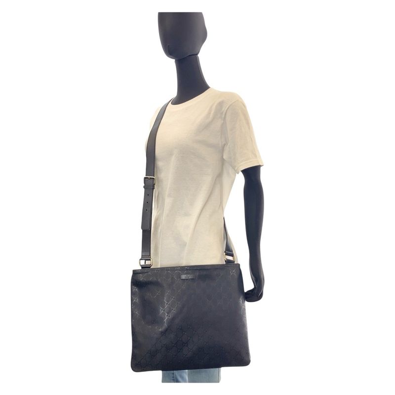 Gucci GG Imprime Black Canvas Leather Shoulder Bag Pochette — view 7