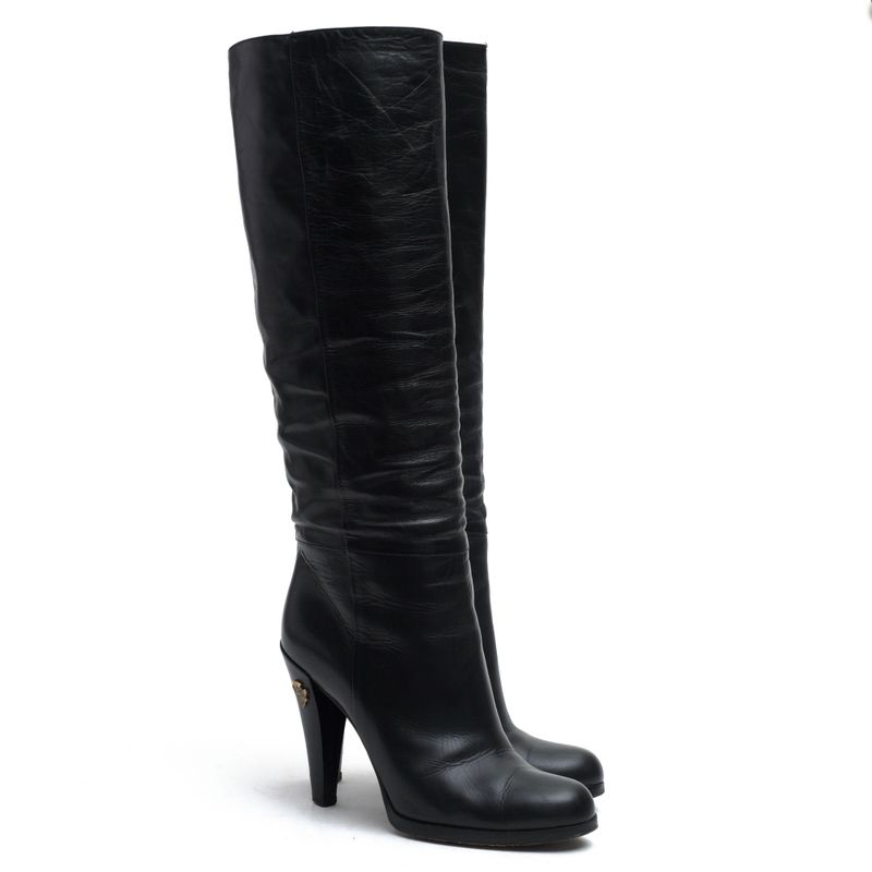 Gucci/ Long Boots Shoes Women Leather Black Plain Toe Sole — view 2