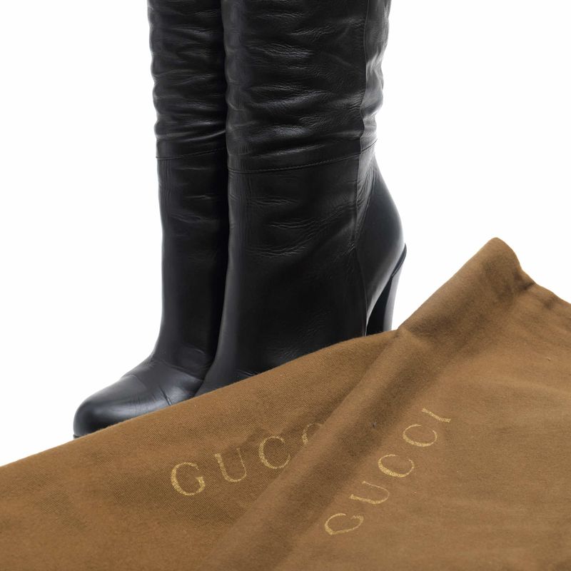 Gucci/ Long Boots Shoes Women Leather Black Plain Toe Sole — view 8