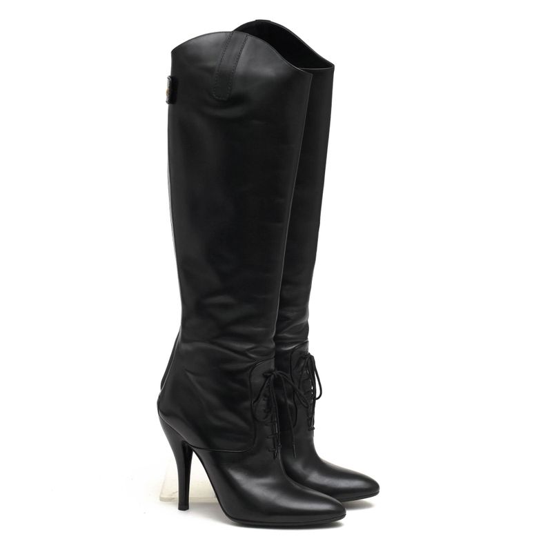 Gucci Long Boots Shoes Women Leather Black Elizabeth High Heel — view 2