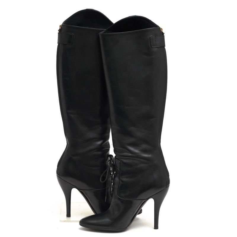 Gucci Long Boots Shoes Women Leather Black Elizabeth High Heel — view 3