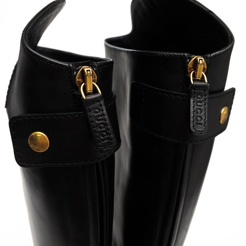 Gucci Long Boots Shoes Women Leather Black Elizabeth High Heel — view 5