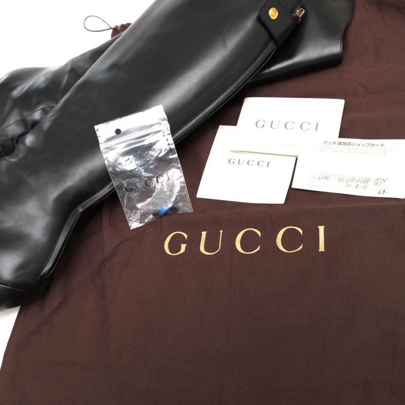 Gucci Long Boots Shoes Women Leather Black Elizabeth High Heel — view 9