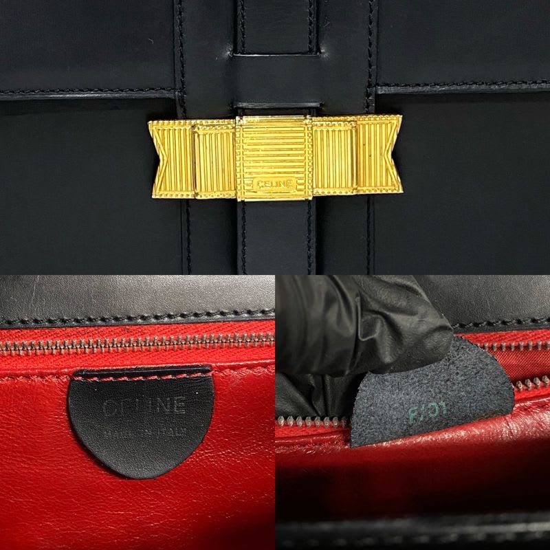 Celine Vintage Logo Ribbon Motif Hardware Calf Leather