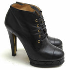 Chanel Booties Short Boots Shoes Women Leather Black Coco Mark — view 2
