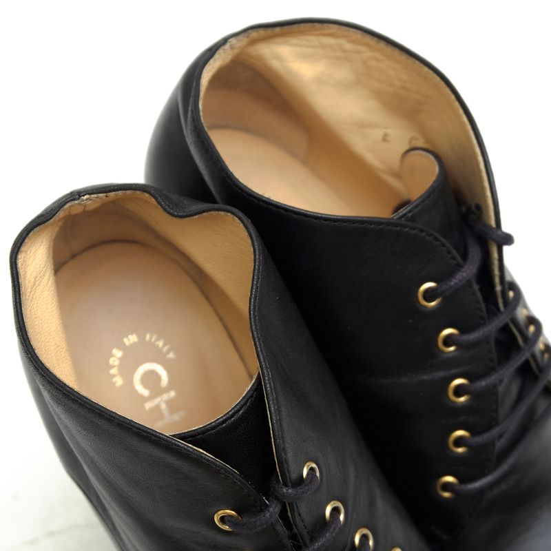 Chanel Booties Short Boots Shoes Women Leather Black Coco Mark — view 6