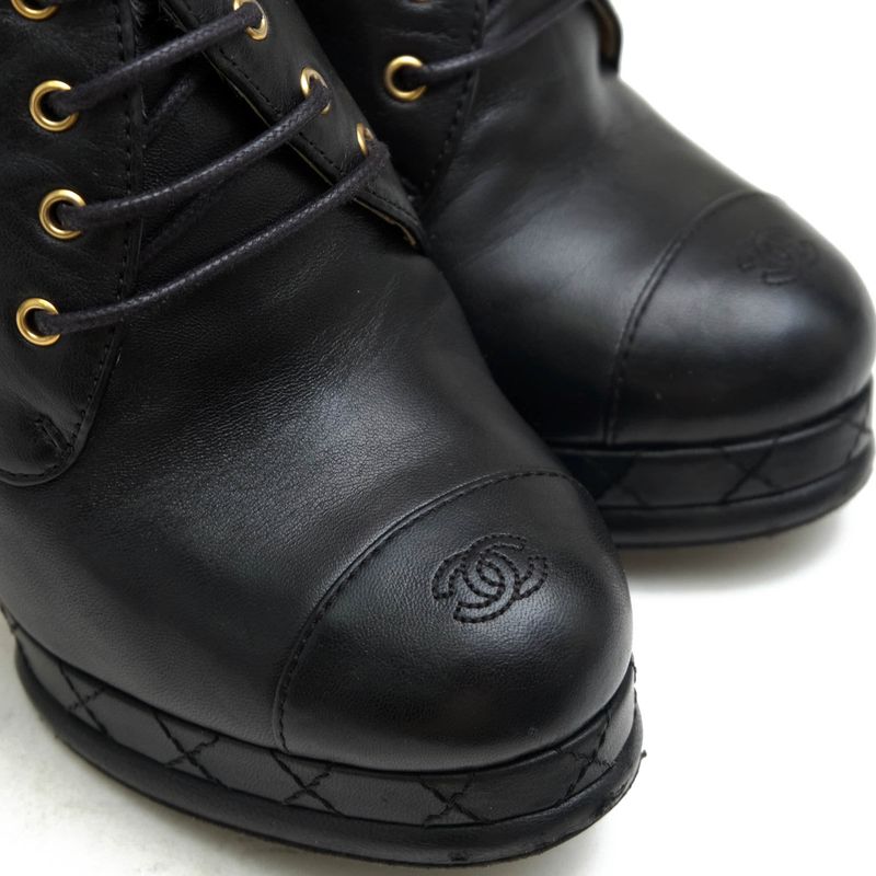 Chanel Booties Short Boots Shoes Women Leather Black Coco Mark — view 5