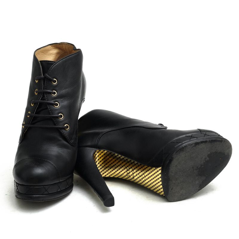 Chanel Booties Short Boots Shoes Women Leather Black Coco Mark — view 7