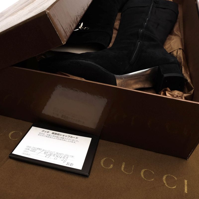 Gucci Long Boots Shoes Women Suede Leather Black Belt Design — view 9