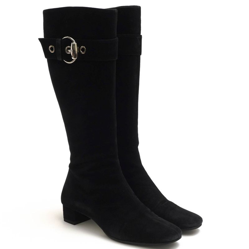 Gucci Long Boots Shoes Women Suede Leather Black Belt Design — view 2