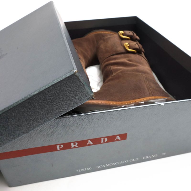 Prada Engineer Boots Shoes Women Suede Leather Dark Brown 3 U5360 — view 9